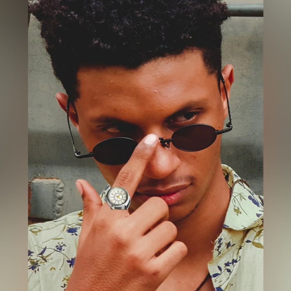 Silver tone, Quartz Watch Ring. Unisex.